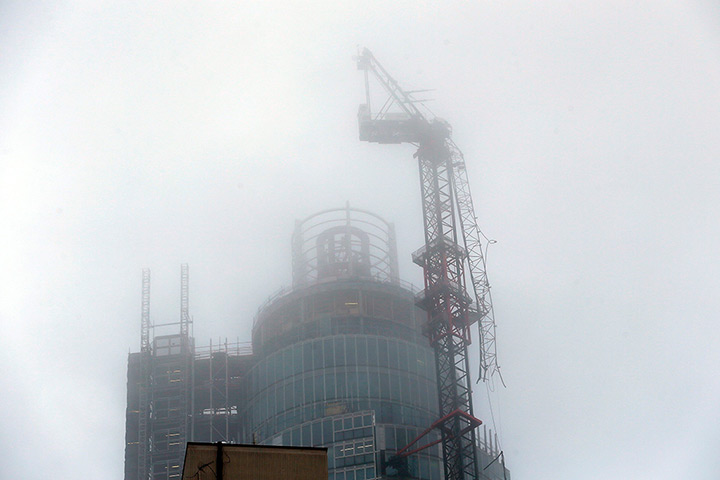 Helicopter crash: A damaged crane is seen on the St George's Tower in Vauxhall