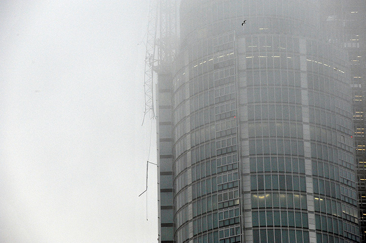 Helicopter crash: The damaged crane on top of St Georges Tower