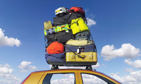 Luggage stacked on car roofrack