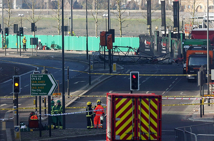 Crash aftermath: Part of the crane in the road