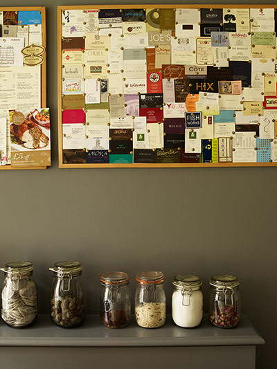 Homes: de monseignat: Detail of Kilner jars in kitchen of Adeline de Monseignat's home