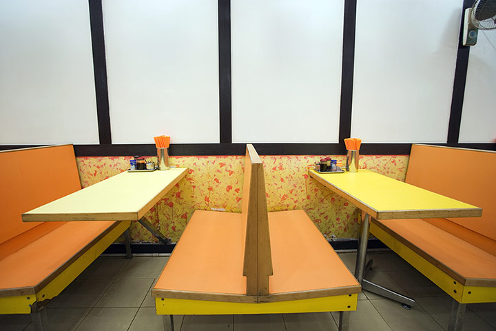 Formica: Diner booths with formica table and bench seats