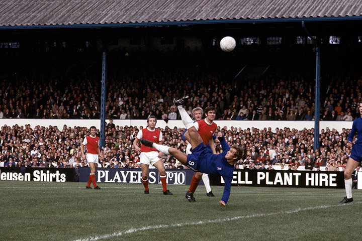 Chelsea v Arsenal: Chelsea's Tommy Baldwin attempts a spectacular overhead kick