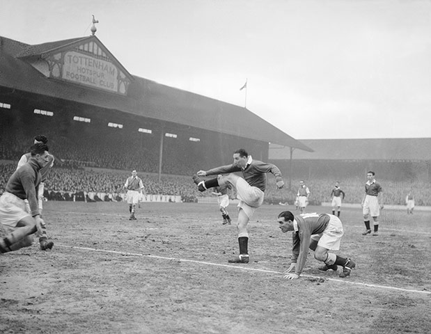 Chelsea v Arsenal: Chelsea centre-forward Tommy Lawton scores