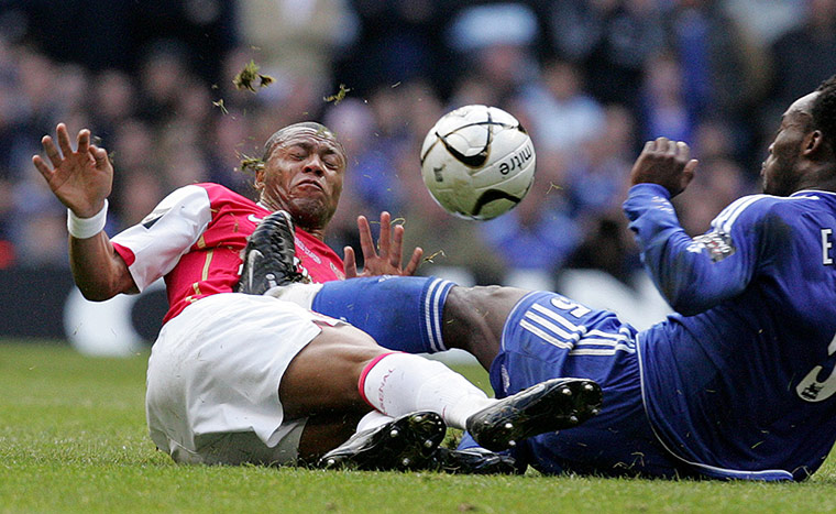 Chelsea v Arsenal: Julio Baptista is caught in the chest by Michael Essien