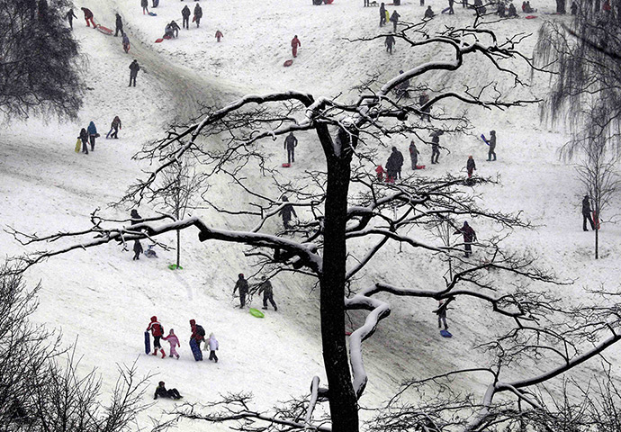 Snowy weather: London: People enjoy the snow at Greenwich Park