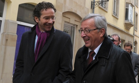 Eurogroup chairman Jean-Claude Juncker (on the right) talks to Netherlands' Finance Minister Jeroen Dijsselbloem in Luxembourg last week.