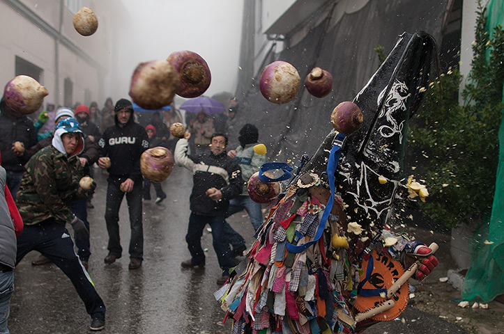 24 hours: Piornal, Spain: People throw turnips at the Jarramplas