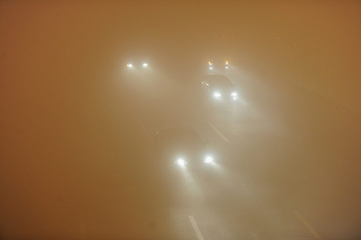 smog crisis in China: heavy fog in Hefei, central China's Anhui province