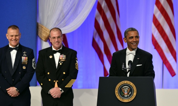 Barack Obama addresses the Commander-in-Chief's Ball, honoring US service members and their families. Obama's speech included a link-up with American troops in Afghanistan.