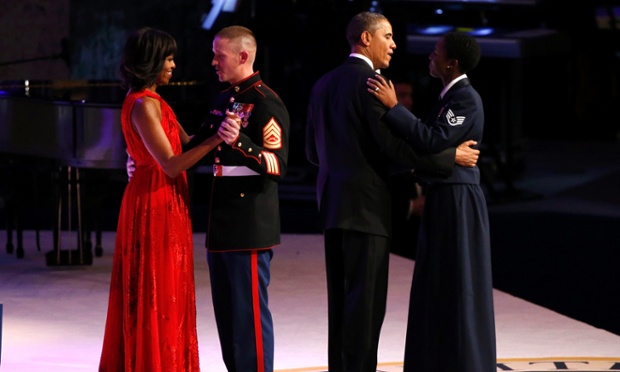 One more Commander-in-Chief's Ball picture – the president and first lady dance with members of the miltary.