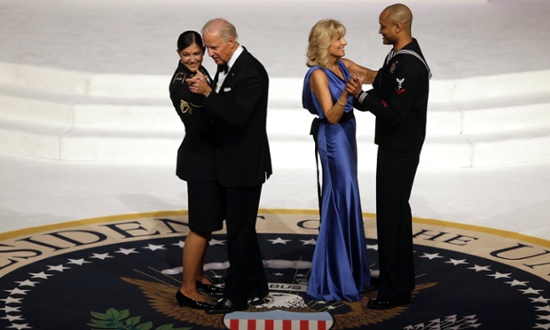 The Bidens also get to dance with military personnel...