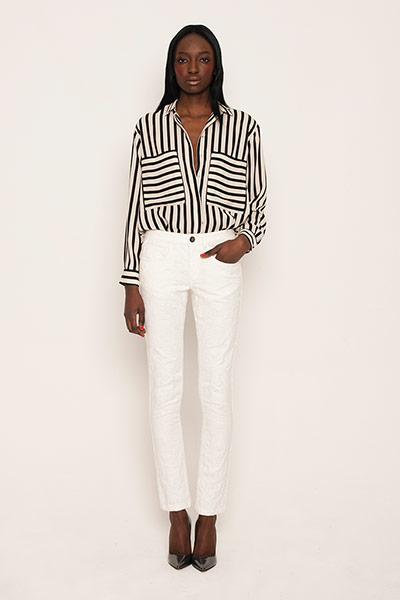 All Ages: Shirts: Dap wears shirt, Zara. Patterned jeans, Reiss. Stilettos, LK Bennett