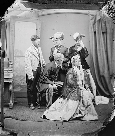 Fanny and Stella: Stella and Fanny (back right, holding mallets) dressed in character