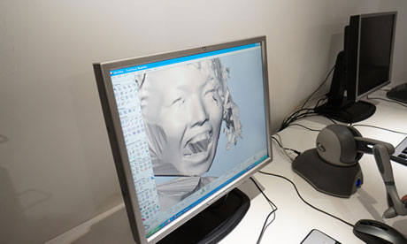 Computer showing process for making chocolate portraits