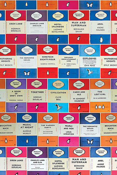 Homes: brights: Penguin library wallpaper, £56 a roll, osborneandlittle.com