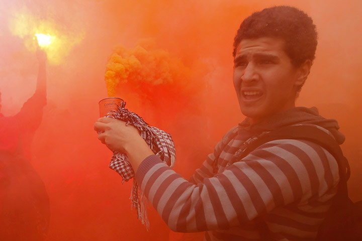 24hours: Cairo, Egypt: Al Ahly fan reacts in front of the football club