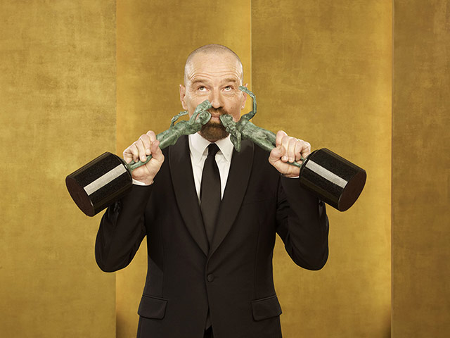Film awards: Bryan Cranston poses with his two Screen Actors Guild awards