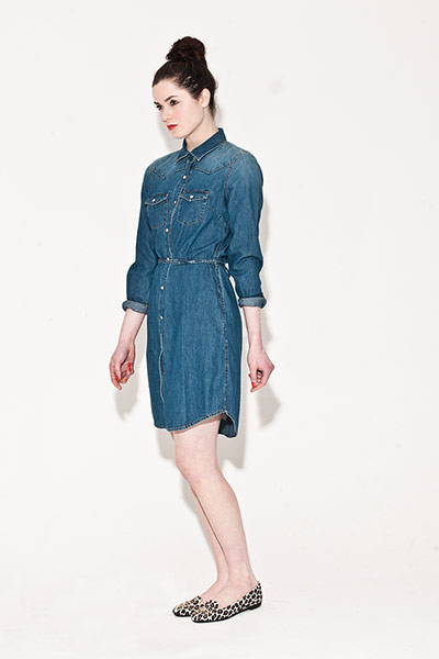 All Ages: Denim: Erica wears dress, Gap Leopard loafers, £245, russellandbromley.co.uk.