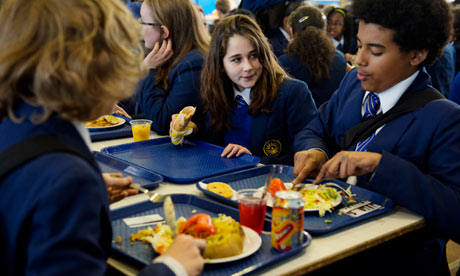 Children eating school dinners