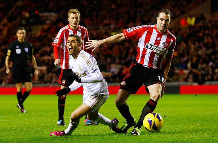 tuesday's matches:  Itay Shechter goes down after John O'Shea challenge