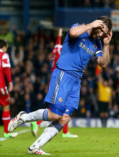 wed footie 2: Frank Lampard can't believe it after his goal is disallowed for offside