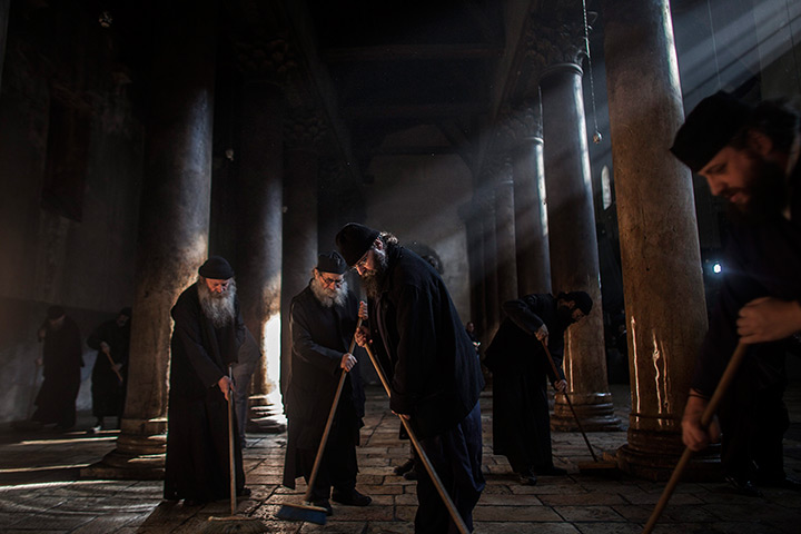 24 hours: Bethlehem: Orthodox Christian clergy clean the Church of Nativity