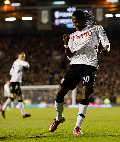 fulham: Fulham's Rodallega celebrates after scoring