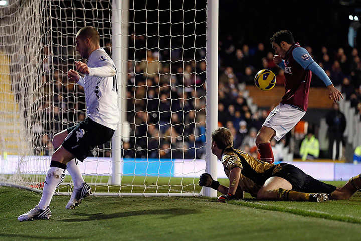 fulham: Fulham's Petric's shot from a tight angle bounces in off West Ham's O'Brien