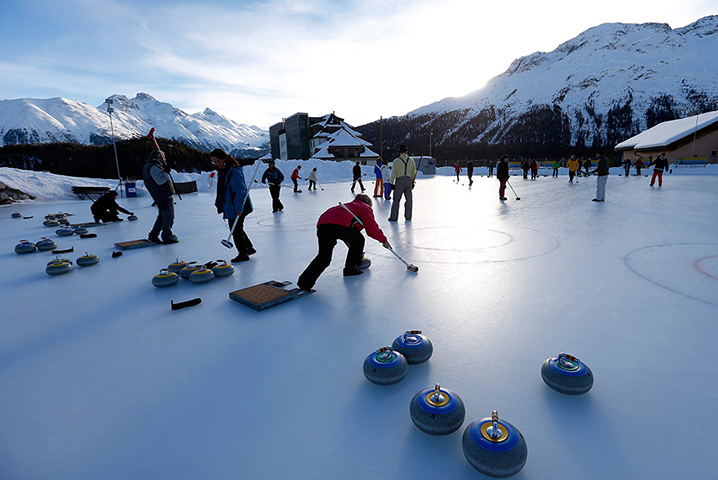 24 hours: St Moritz, Switzerland: Curlers compete in the Murezzan Cup
