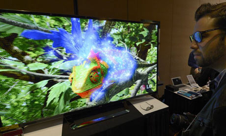 An LG ultra-high definition television with 3D at the Consumer Electronics Show in Las Vegas.