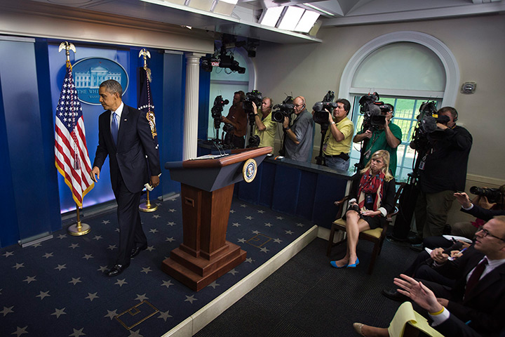 US shutdown: President Barack Obama leaves the White House briefing room