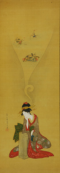 Shunga: Hosoda Eishi (1756 - 1829), Young woman dreaming of The Ise Stories, early 