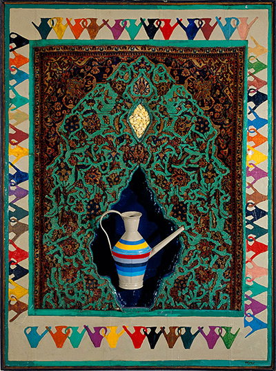 Iran Modern: Parviz Tanavoli’s mixed media composition, “Innovation in Art” (1964) consi