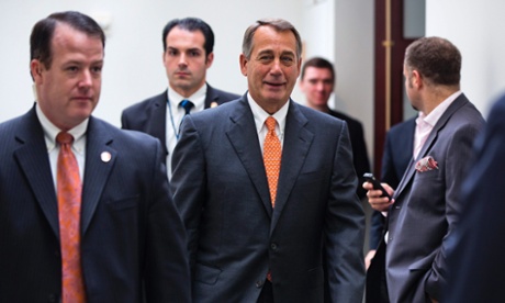 House Speaker John Boehner leaves a Republican conference in the US Capitol.