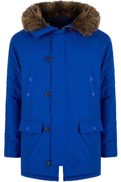 coats - weekend fashion: blue padded coat with fur hood