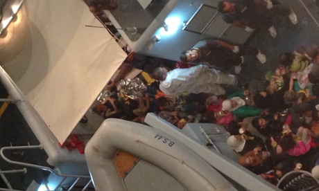 Syrian women and children on boat 