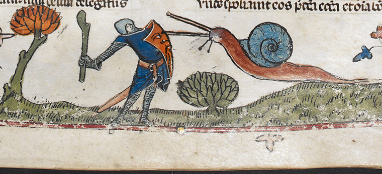 Knight vs snail: A detail from the Smithfield Decretals, southern France (probably Toulouse)