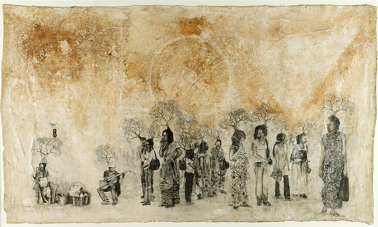African Art Auction: Ismaila Manga, (B. Senegal, 1957)La Savanne Dans La Pluie, 2007Pencil an