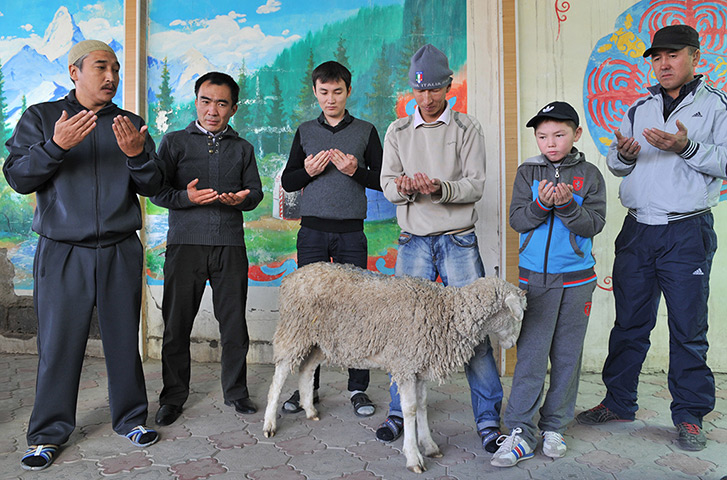 Eid al-Adha: Kyrgyz muslims pray on the first day of Kurban Bayram in the village of Kok