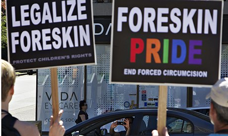 Protesters against male circumcision in Vancouver August 4, 2012. A pro-foreskin group, the Canadian