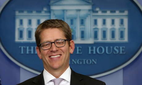 White House press secretary Jay Carney speaks during his daily briefing on 16 October.