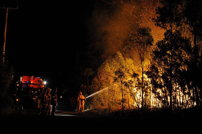 bushfire: RFS fire fighters battle a bushfire