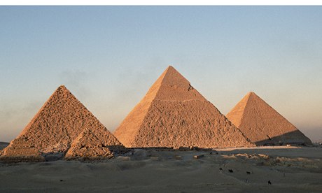 Pyramids of Giza at sunset