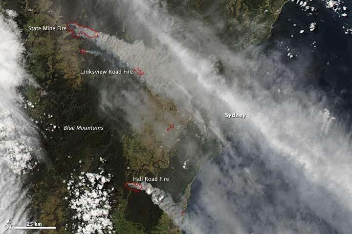 NSW bushfires seen from Nasa satellite.