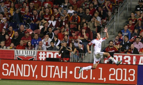 D.C. United's Lewis Neal celebrates his goal against Real Salt Lake