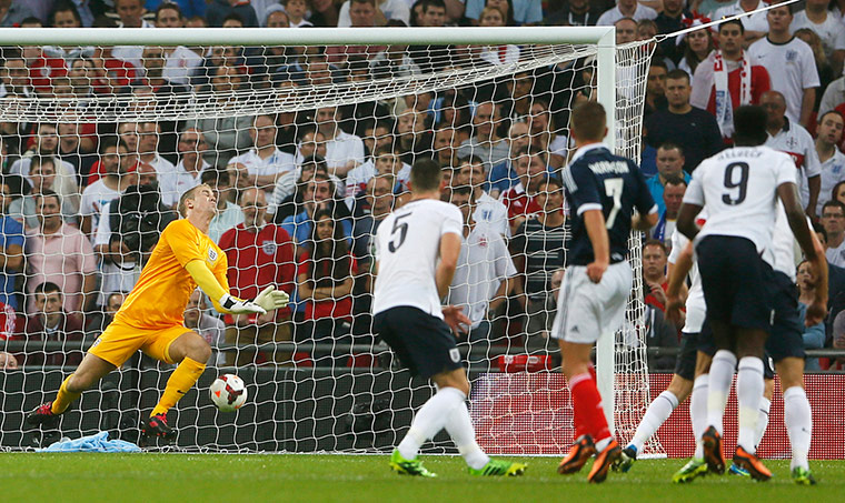 howlers: Scotland's Morrison scores past England's Hart