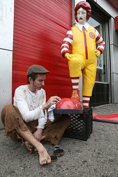 Banksy in New York City: South Bronx: A fibreglass Ronald McDonald statue 