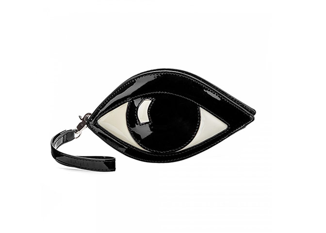 Artistic license: Printed clothes - purse in shape of eye by Lulu Guiness