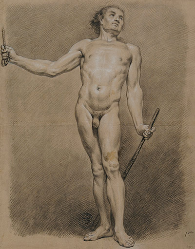 The Male Nude: J M Baader, Male standing face-on, right arm raised (1764)